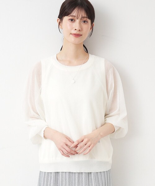 ニット セーター POINTELLE LIGHTWEIGHT KNITTED SWEATER/シースルーロゴニットセーター レディース HUG.U SALE ニット ロゴニット シアー 透かし編み 薄手