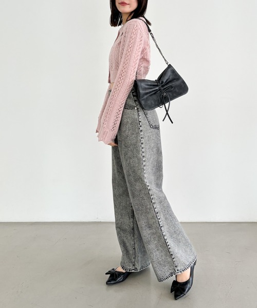 Heather（ヘザー） カーディガン 透かし編みポロカーディガン 145366