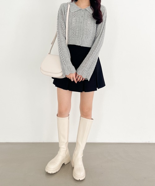 Heather（ヘザー） カーディガン 透かし編みポロカーディガン 145366