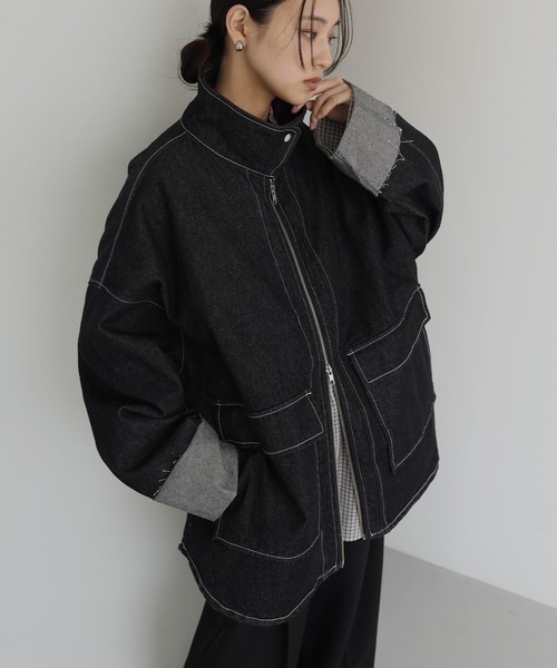 hellam　レディース　Wジップ　デニムジャケット　グレー　FREEサイズ hellam ブルゾン アウター Wジップデニムブルゾン レディース