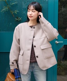 毛ナイロン ノーカラーコートモカ M FREAK'S STORE（フリークスストア） ノーカラーコート コート ノー