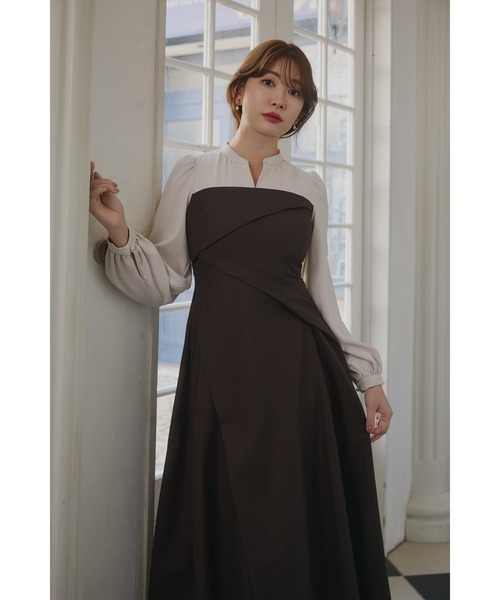 ハーリップトゥー Bicolor Draped Dress ワンピース モカ 新色】Bicolor Draped Dress
