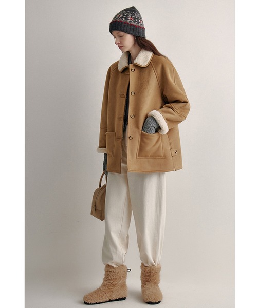 ムートンコート ボアコート ボアカラー ムートンジャケット FD24W239