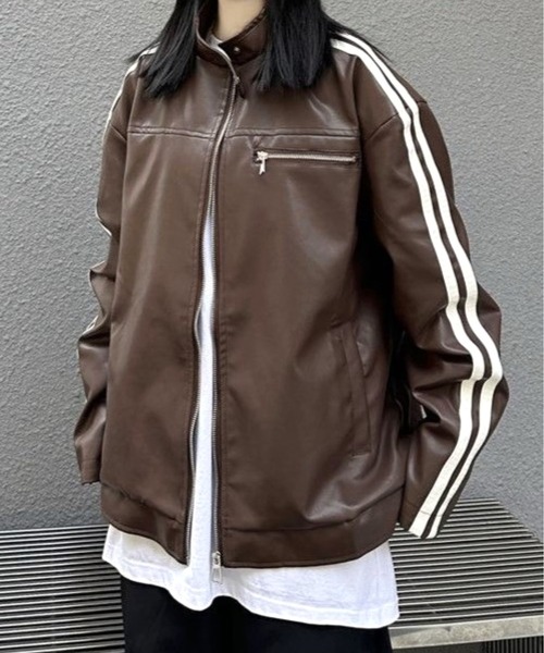 CANVAS+ レザージャケット ライダース 「CANVAS+」袖ラインシングル