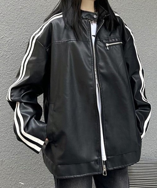 CANVAS+ レザージャケット ライダース 「CANVAS+」袖ラインシングル