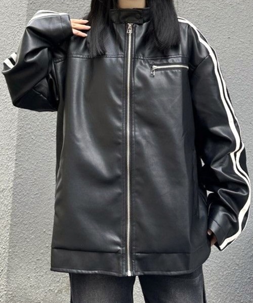 CANVAS+ レザージャケット ライダース 「CANVAS+」袖ラインシングル