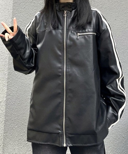 CANVAS+ レザージャケット ライダース 「CANVAS+」袖ラインシングル