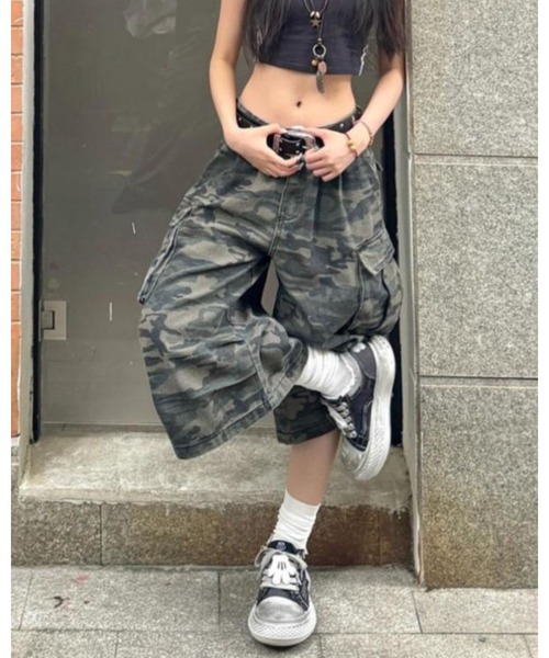 カモフラージュ ワイドパンツ ルーズ 迷彩 ストリート cr4966 ta1085z_10.jpg