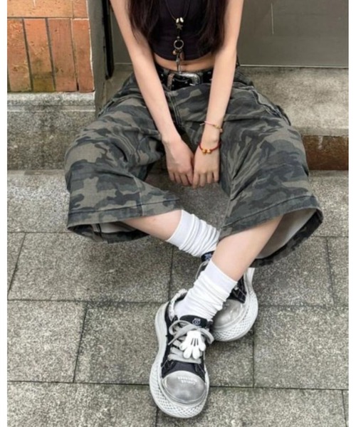 FUNdaysion カーゴパンツ 迷彩柄ルーズストリートカーゴパンツ