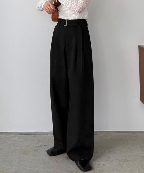 callautia（カラウティア） パンツ べルト付きハイウエストツイル