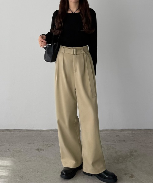 callautia（カラウティア） パンツ べルト付きハイウエストツイル