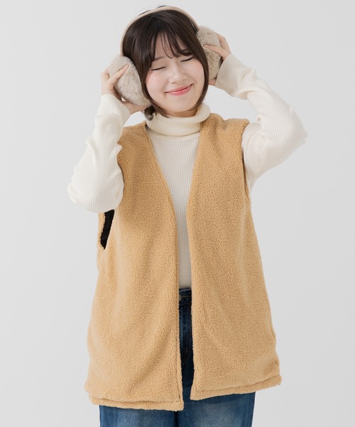 JAM & LINK ベスト ジレ リバーシブルボアベスト レディース