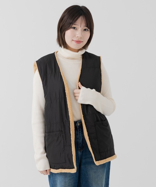 JAM & LINK ベスト ジレ リバーシブルボアベスト レディース