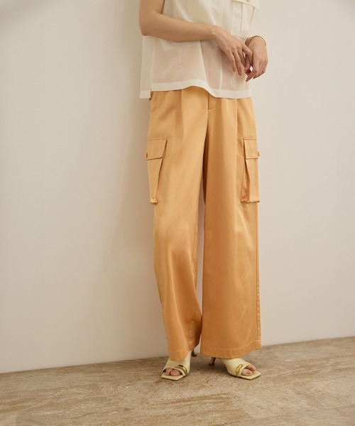 ROPE'（ロペ） カーゴパンツ 「洗える」シャイニーサテンパンツ/一部