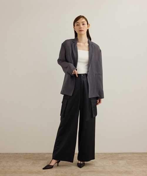 ROPE'（ロペ） カーゴパンツ 「洗える」シャイニーサテンパンツ/一部