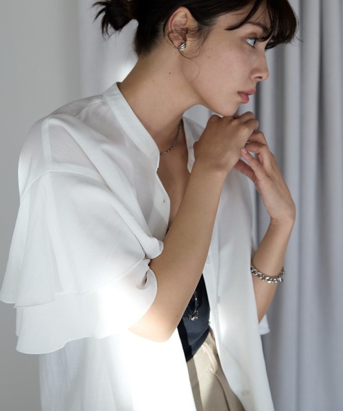 リーツテイラーザズー フリルシャツ 38 白　シャツ　M　日本製　綿100% SOTT ブラウス シャツ Layered frill shirt レイヤードフリルシャツ