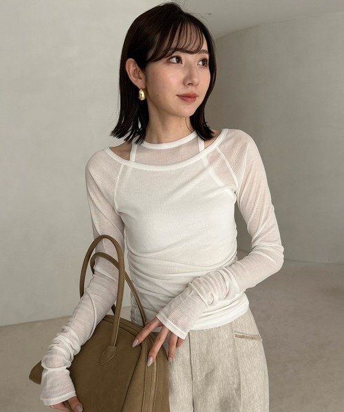 【完売/未使用】anuans シアーテレコレイヤーカットトップス　グレー シアーテレコレイヤーカットトップス（Tシャツ/カットソー