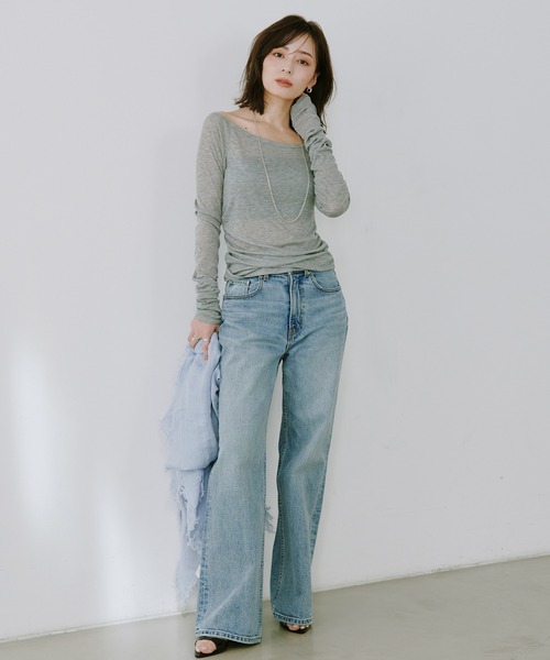 anuans tシャツ シアーテレコレイヤーカットトップス レディース