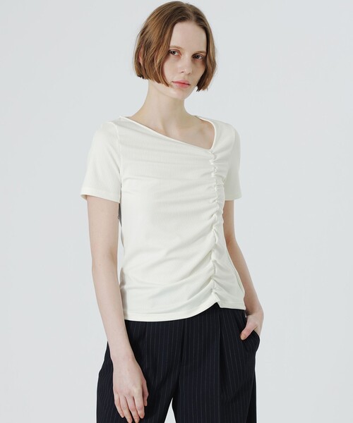 tシャツ アシンメトリーネックトップス レディース