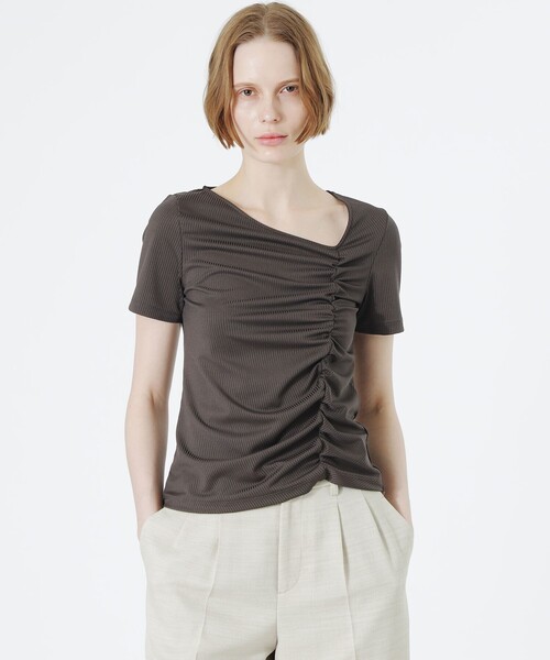 tシャツ アシンメトリーネックトップス レディース_3