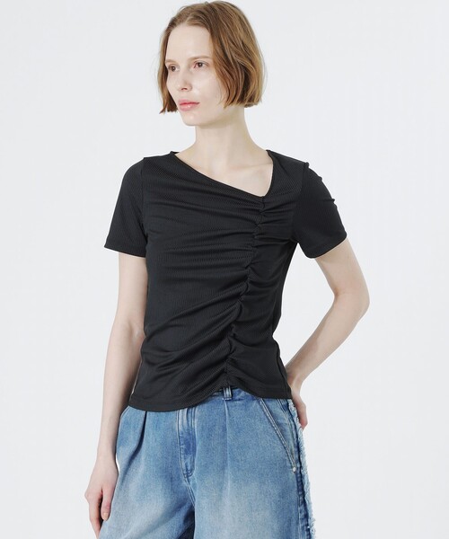 tシャツ アシンメトリーネックトップス レディース_2