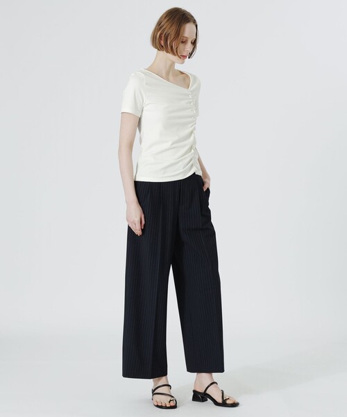 tシャツ アシンメトリーネックトップス レディース_6