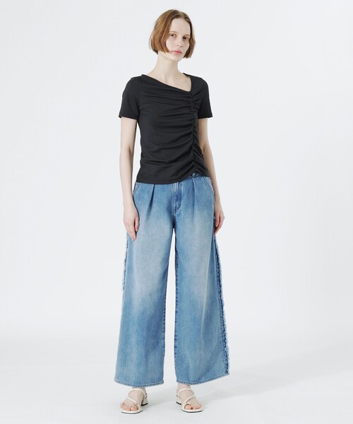 tシャツ アシンメトリーネックトップス レディース_8