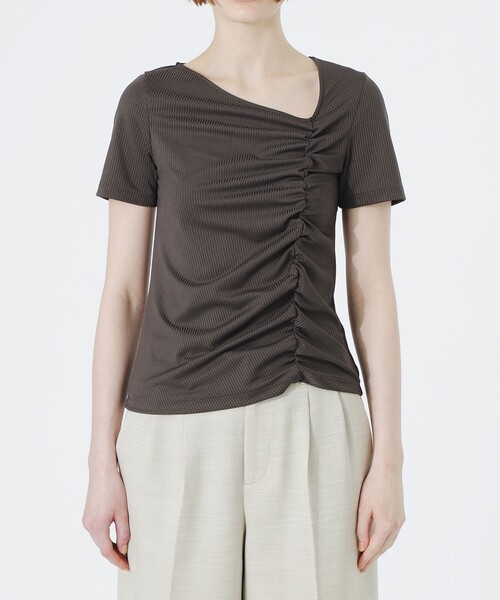 tシャツ アシンメトリーネックトップス レディース_9
