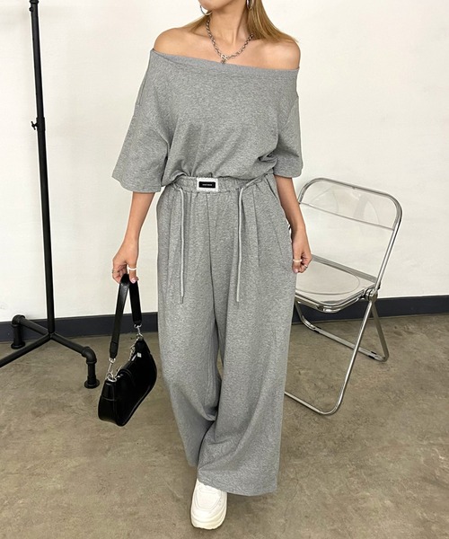 オフショル トップス ワイドパンツ セットアップ 韓国 NEW ARRIVAL】 オフショルプルオーバー・ ワイドパンツ