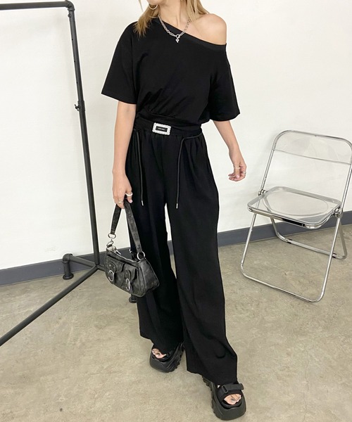 オフショル トップス ワイドパンツ セットアップ 韓国 non-hedge セットアップ オフショルトップスワイドパンツ