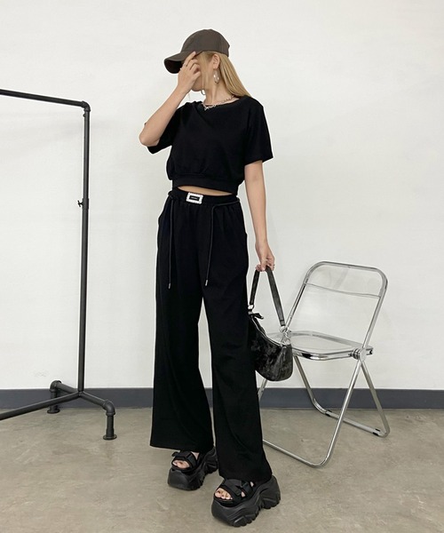 オフショル トップス ワイドパンツ セットアップ 韓国 non-hedge セットアップ オフショルトップスワイドパンツ