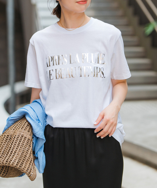 数量は多 Spick＆Span tシャツ 「追加」箔ロゴプリントTシャツ レディース トップス