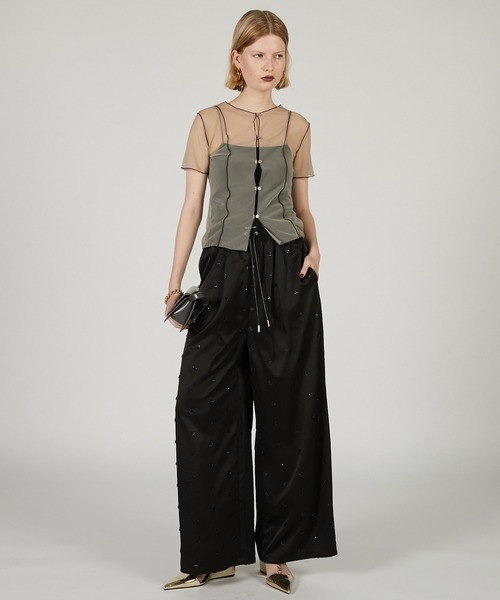 PRANK PROJECT パンツ フラワービジューサテンイージーパンツ