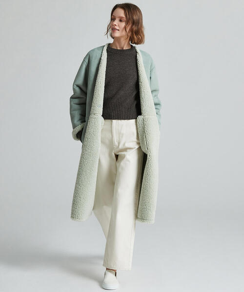 「MACPHEE」 ノーカラーコート 36 ライトベージュ レディース_画像3