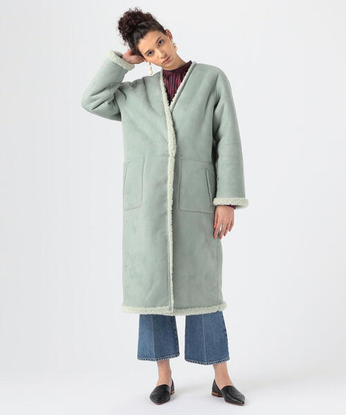 「MACPHEE」 ノーカラーコート 36 ライトベージュ レディース_画像4