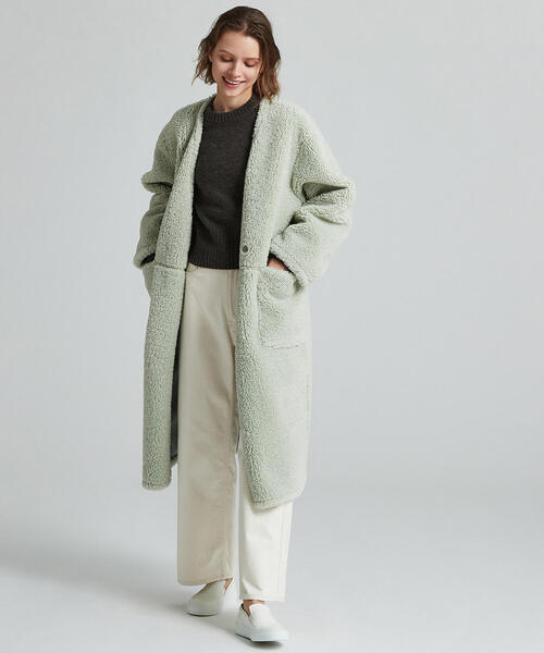 「MACPHEE」 ノーカラーコート 36 ライトベージュ レディース_画像5