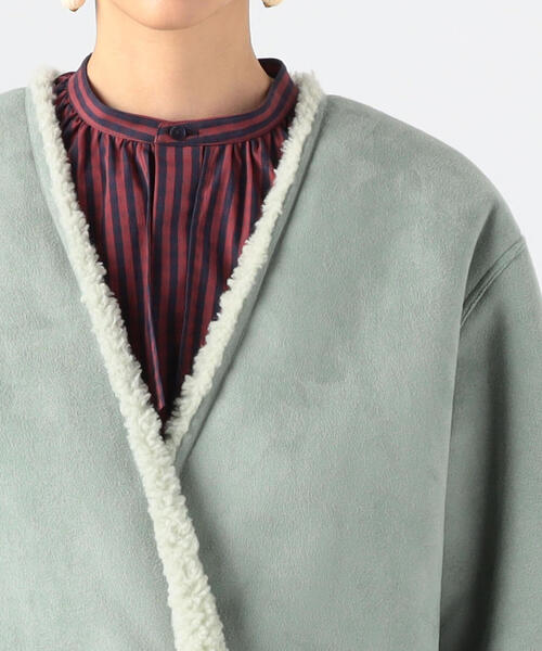 「MACPHEE」 ノーカラーコート 36 ライトベージュ レディース_画像6