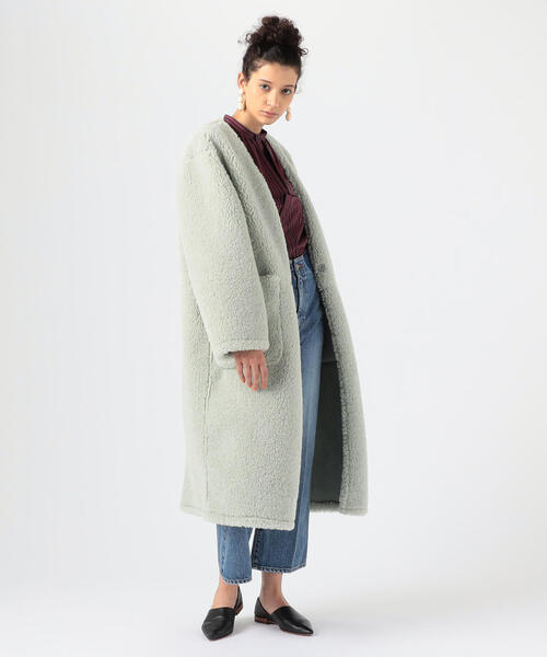 「MACPHEE」 ノーカラーコート 36 ライトベージュ レディース_画像9