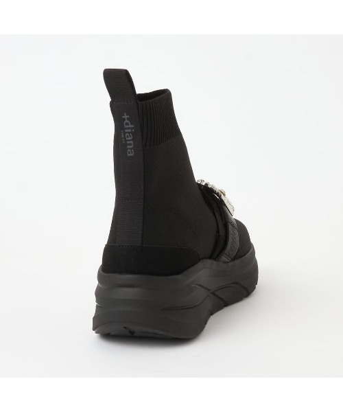 【未使用級】+diana クリスタルバックル ソックススニーカー 24.5 黒 未使用級】+diana クリスタルバックル ソックススニーカー 24.5 黒