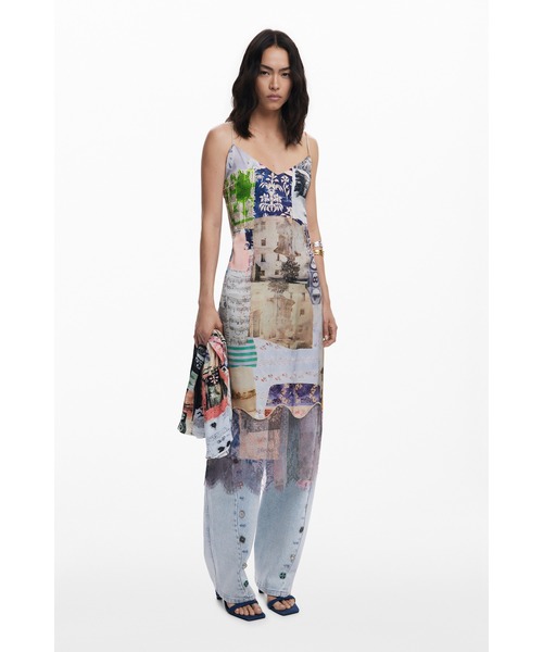 デシグアル Desigual コラージュ柄スリップドレス （ブラウン） デシグアル Desigual コラージュ柄スリップドレス （ブラウン