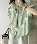 ブラウス シャツ 夏 半袖 ストライプ半袖シャ...の詳細画像5