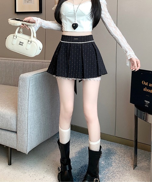 スカート 裾レースドット柄タックミニスカート : ZOZOTOWN Yahoo!店