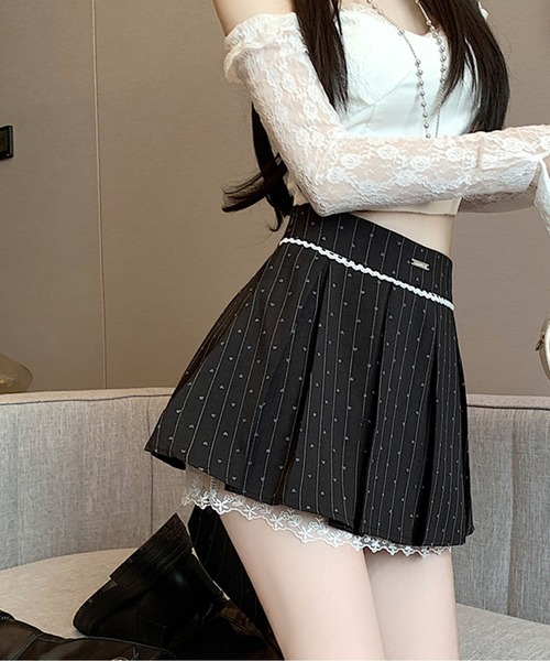 スカート 裾レースドット柄タックミニスカート : ZOZOTOWN Yahoo!店