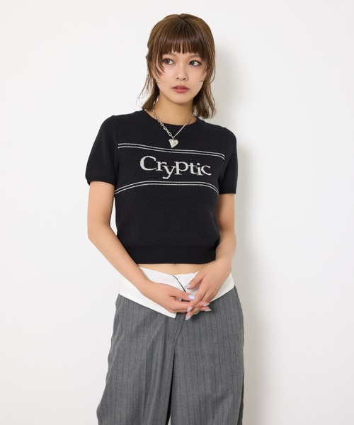 みん出品ブラック ロゴ入り ニット 半袖 SLY（スライ） サマーニット ニット セーター レディース : ZOZOTOWN
