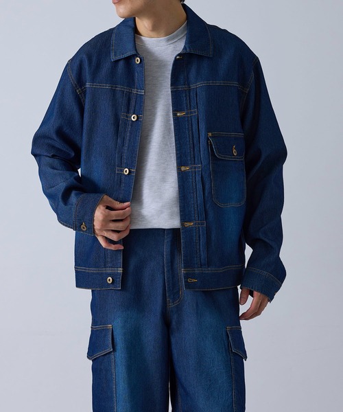 メンズノーカラーデニムジャケットGジャンショート COMME CA MEN デニムジャケット gジャン ノーカラーデニム