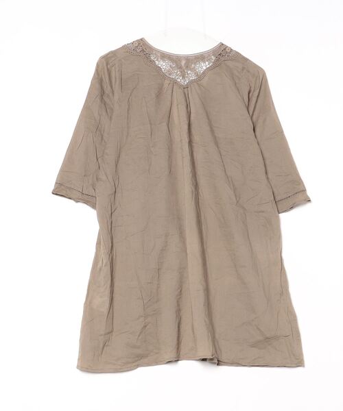「LAPIS LUCE PER BEAMS」 刺繍半袖ワンピース - ブラウン レディース_画像2