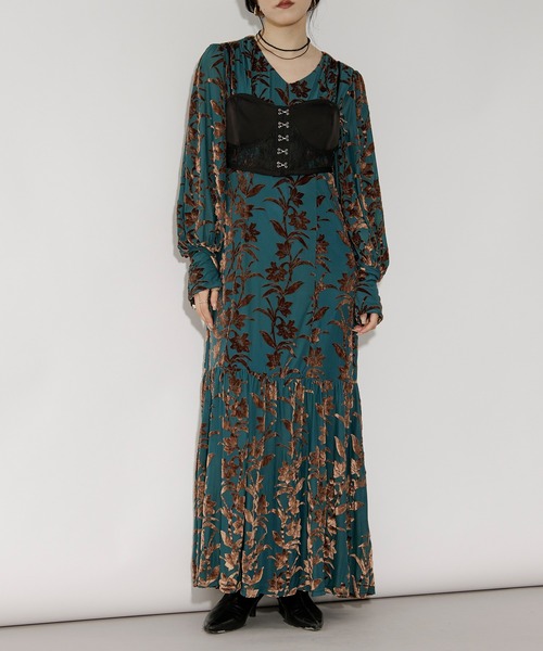 Ezick ワンピース opal velours dress フラワーベロアドレス