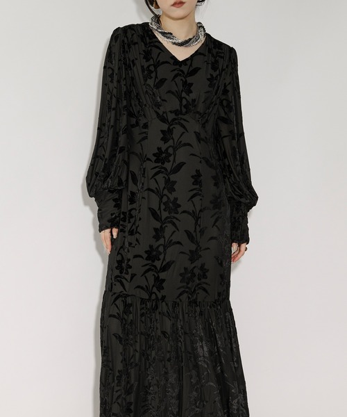 Ezick ワンピース opal velours dress フラワーベロアドレス