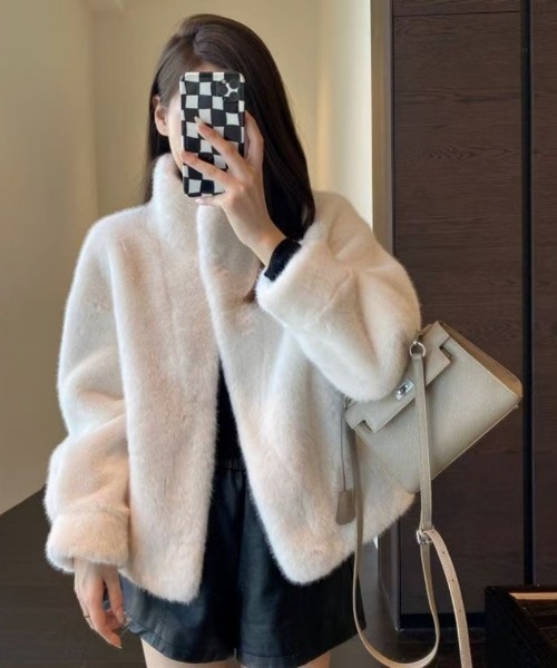 コート アウター フェイクファー ショート丈 スタンドカラーコート