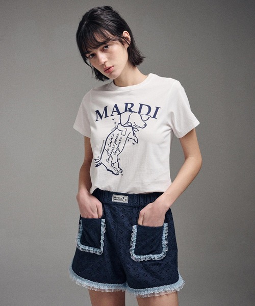 「Mardi Mercredi」 半袖Tシャツ FREE ホワイト×ネイビー レディース_画像2